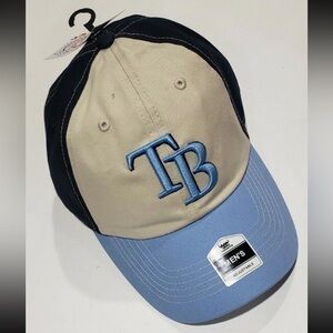 Tampa Bay Rays TB Baseball Cap Tan Navy Blue Adjustable MLB Dad Hat